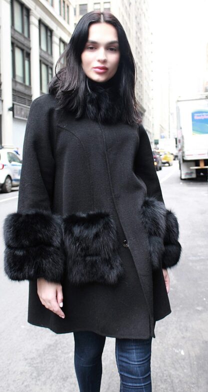 Black Cloth Coat Fox Fur Collar Fox Fur Cuffs 17743 - Image 5