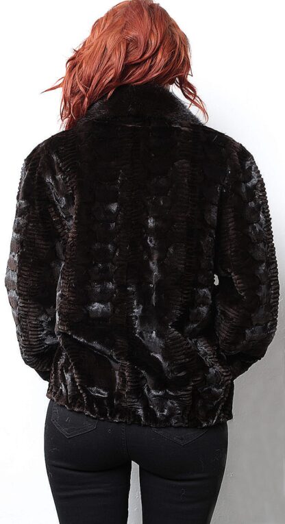 Brown Sculpted Laser Cut Sheared Mink Fur Jacket 8877 - Image 4