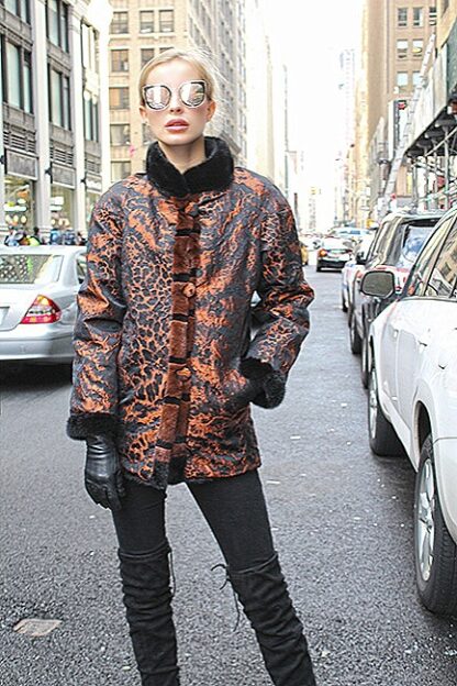 Burnt Orange Mink Fur Jacket Black Mink Fur Inserts 2843 - Image 6