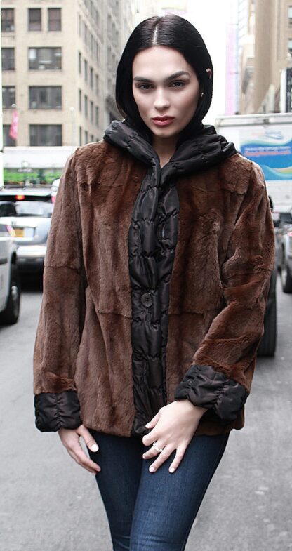 Brown Sheared Mink Fur Reversible Jacket Hood Size 4-6 42188 - Image 4