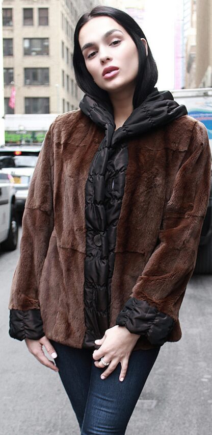 Brown Sheared Mink Fur Reversible Jacket Hood Size 4-6 42188 - Image 2
