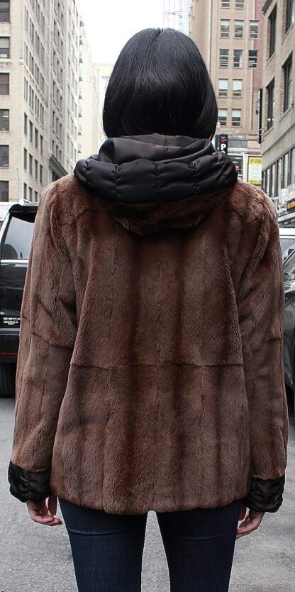 Brown Sheared Mink Fur Reversible Jacket Hood Size 4-6 42188 - Image 6
