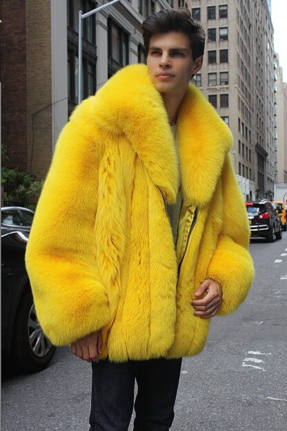 Men's Fox Bomber Fur Jacket Yellow 67854 - Image 5