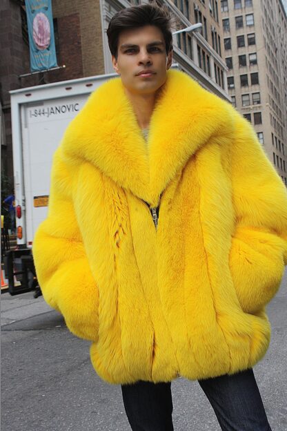 Men's Fox Bomber Fur Jacket Yellow 67854 - Image 4
