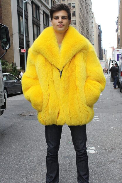 Men's Fox Bomber Fur Jacket Yellow 67854 - Image 2