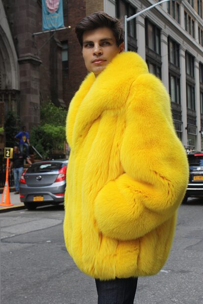 Men's Fox Bomber Fur Jacket Yellow 67854 - Image 3