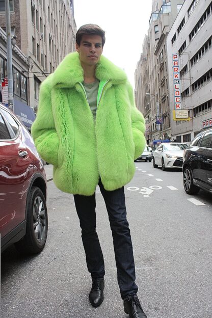 Lime Green Men's Fox Bomber Jacket 87654 - Image 2