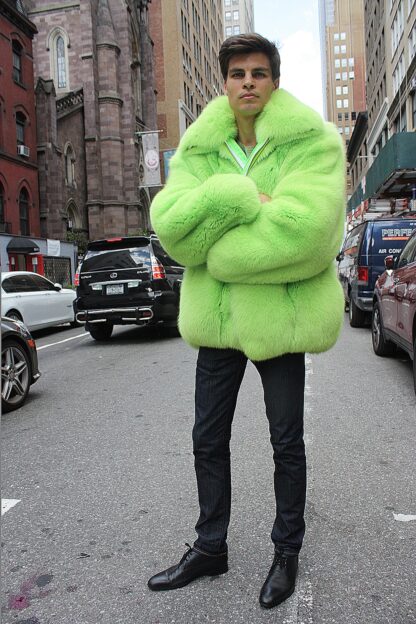 Lime Green Men's Fox Bomber Jacket 87654 - Image 3