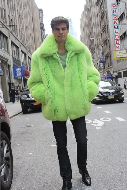 Lime Green Men's Fox Bomber Jacket 87654 - Image 4