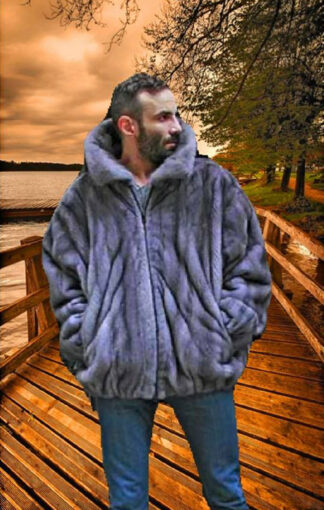Natural Blue Iris Mink Bomber Fur Jacket 8811