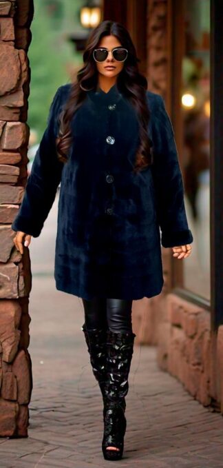 Navy Blue Sheared Mink Jacket 8543