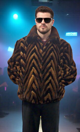 Men's Mahogany Black Mink Bomber Jacket 39383