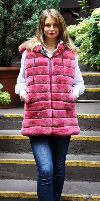 Dark Pink Rex Rabbit Hooded Vest 57574