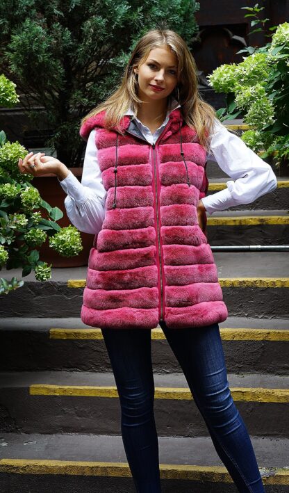 Dark Pink Rex Rabbit Hooded Vest 57574 - Image 2