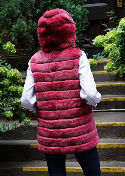 Dark Pink Rex Rabbit Hooded Vest 57574 - Image 5