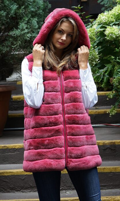 Dark Pink Rex Rabbit Hooded Vest 57574 - Image 4