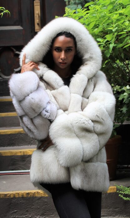 Fluffy Blue Fox Jacket Hood Horizontal 88833 - Image 2