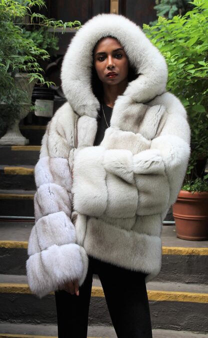 Fluffy Blue Fox Jacket Hood Horizontal 88833 - Image 5