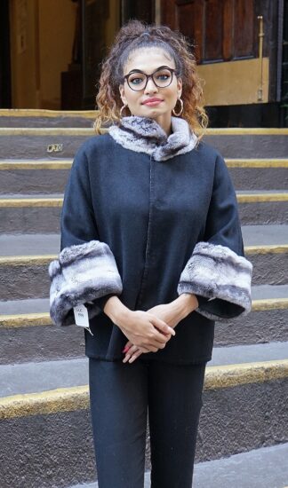 Cashmere Wool Cape Rex Rabbit Cuffs & Collar 64646