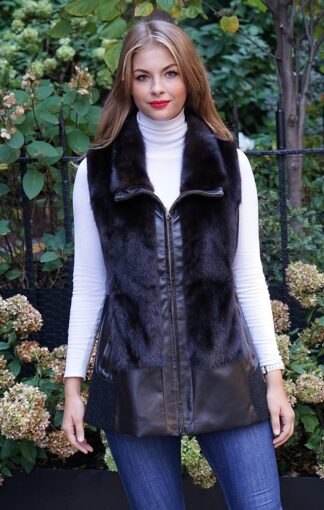 Mahogany Mink Vest Leather Trim 74738