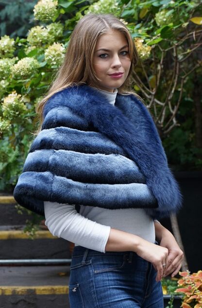 Stunning Blue Rex Rabbit Caplet Fox Trim 646464 - Image 4