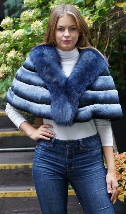 Stunning Blue Rex Rabbit Caplet Fox Trim 646464