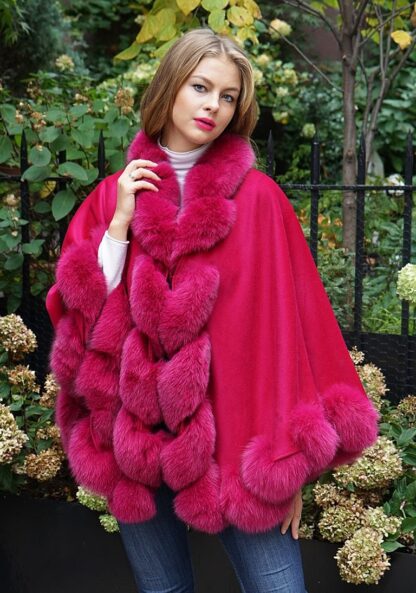 Fuchsia Cashmere Cape Fox Trim 74746