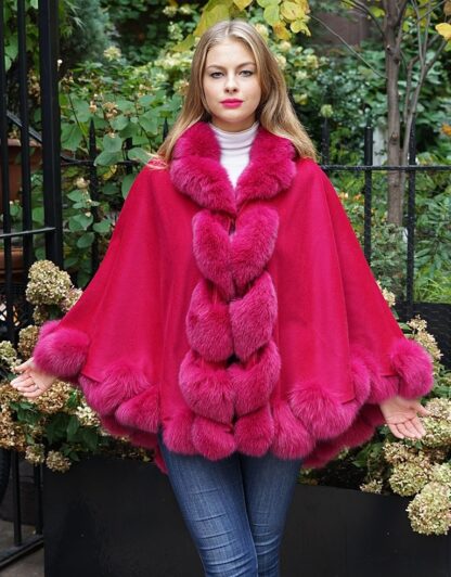Fuchsia Cashmere Cape Fox Trim 74746 - Image 2
