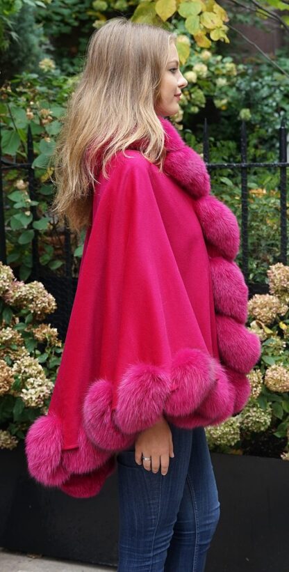 Fuchsia Cashmere Cape Fox Trim 74746 - Image 5
