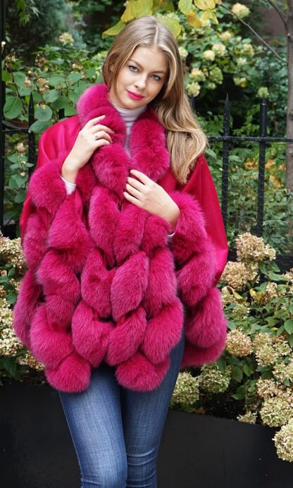 Fuchsia Cashmere Cape Fox Trim 74746 - Image 3