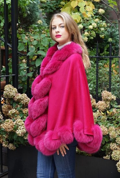 Fuchsia Cashmere Cape Fox Trim 74746 - Image 4