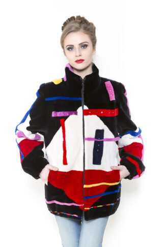 Zuki Furs Tri-color Abstract Sheared Beaver Jacket B505