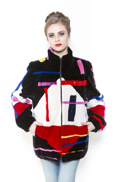 Zuki Furs Tri-color Abstract Sheared Beaver Jacket B505