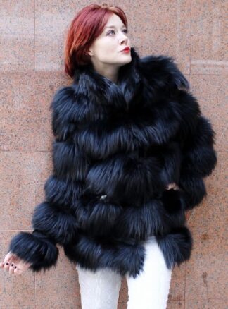 Black Fox Jacket with Leather 9854