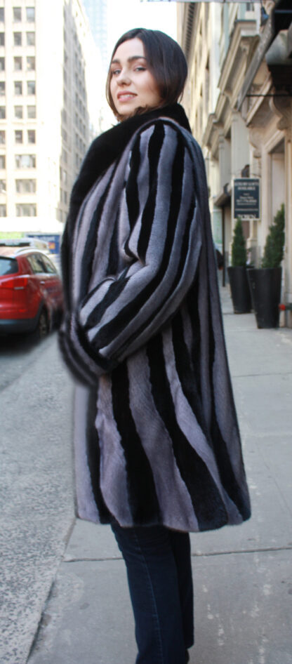 Black and Grey Mink Fur Princess Stroller Coat - Image 3