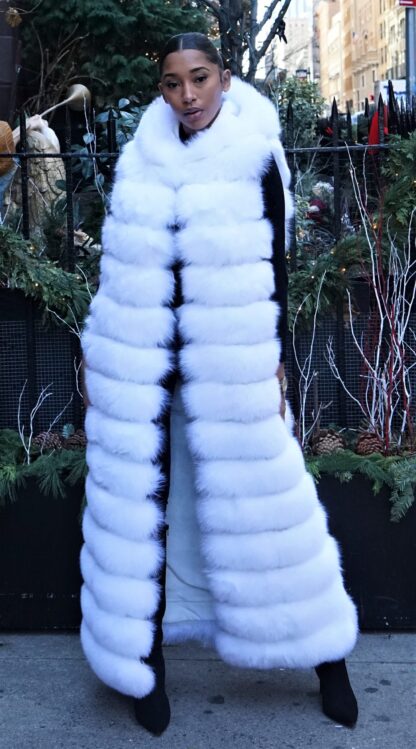 Hooded White Fox Long Vest 3928 - Image 2