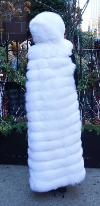 Hooded White Fox Long Vest 3928 - Image 4