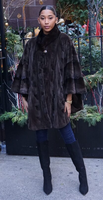 Brown Sheared Mink Poncho 43928 - Image 2