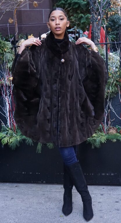 Brown Sheared Mink Poncho 43928 - Image 6