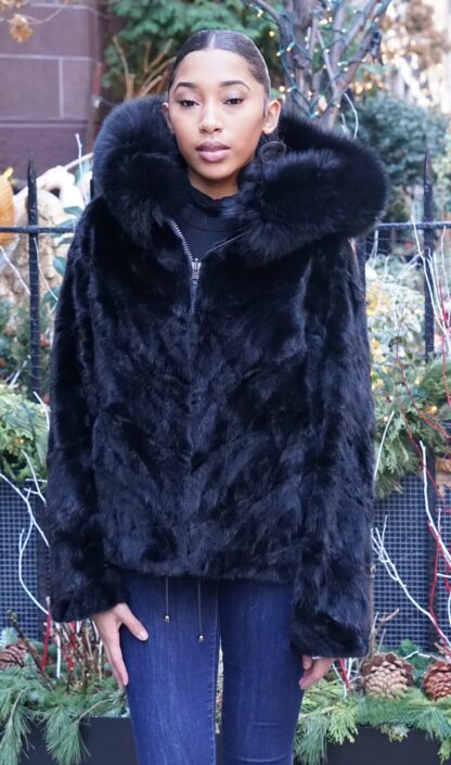 Ranch Mink Bomber Jacket Fox Trim 7333 - Image 2