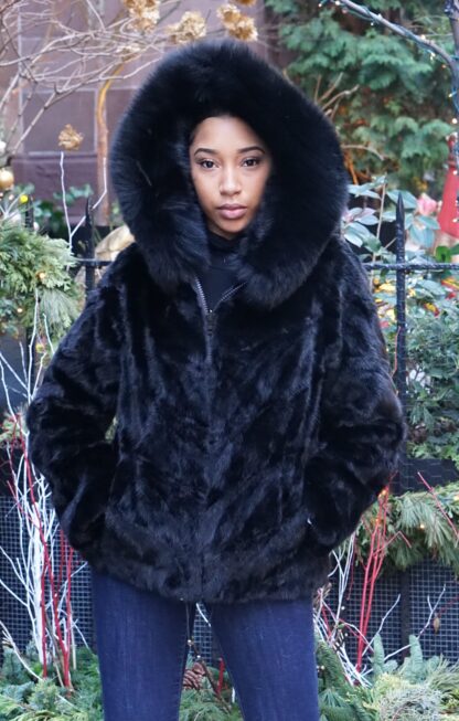 Ranch Mink Bomber Jacket Fox Trim 7333 - Image 5