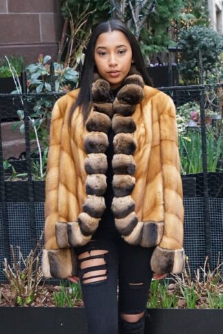 Whiskey Mink Jacket Chinchilla Trim 8844