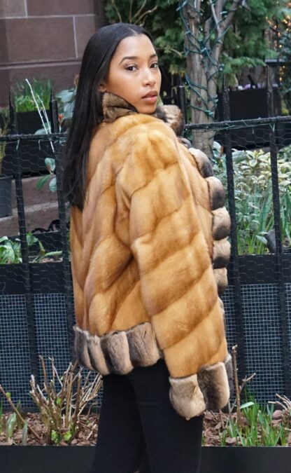 Whiskey Mink Jacket Chinchilla Trim 8844 - Image 3