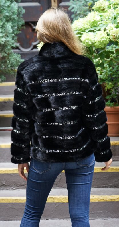 Ranch Mink Bomber Black Silver Leather Inserts 36363 - Image 5