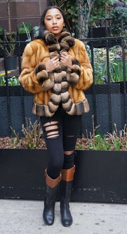 Whiskey Mink Jacket Chinchilla Trim 8844 - Image 5