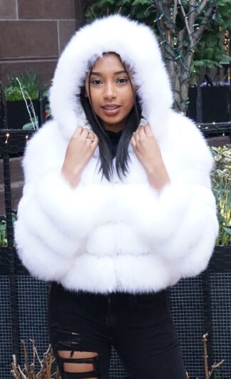 Fluffy White Fox Hoodie Jacket 8776