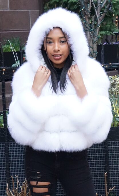 Fluffy White Fox Hoodie Jacket 8776