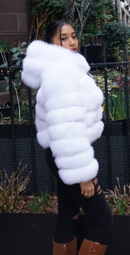 Fluffy White Fox Hoodie Jacket 8776 - Image 2