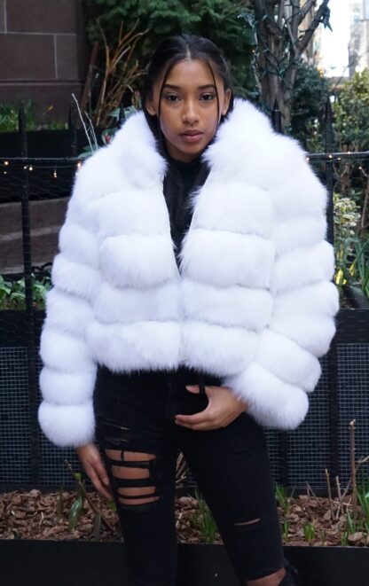 Fluffy White Fox Hoodie Jacket 8776 - Image 4