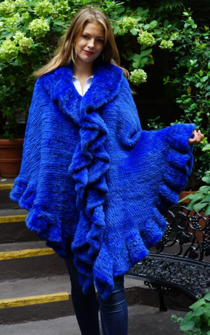 Royal Blue Knit Mink Poncho Ruffles 44747 - Image 4